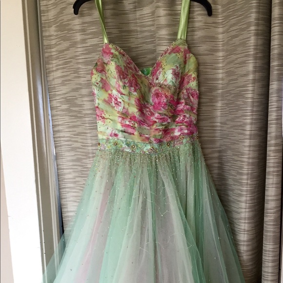 Floral Green and Pink Dress - Picture 1 of 5